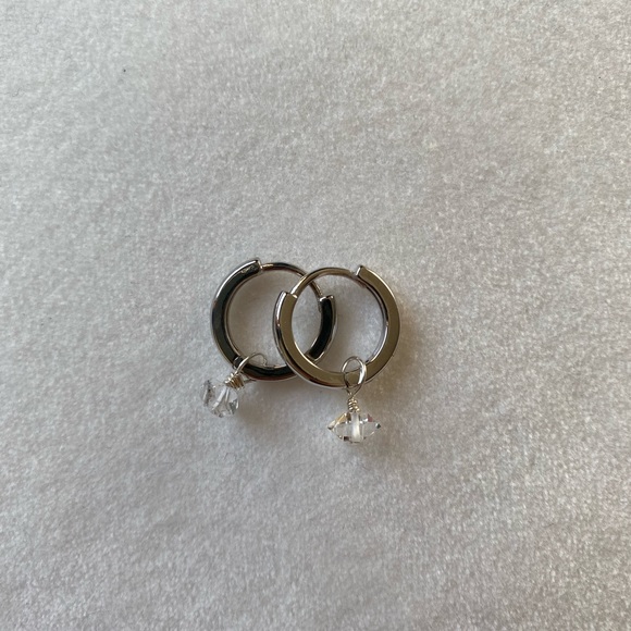 24k white gold filled Herkimer Diamond Huggies - Picture 4 of 7